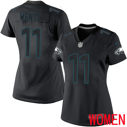 Women NFL Philadelphia Eagles #11 Carson Wentz Limited Black Impact Football->women nfl jersey->Women Jersey